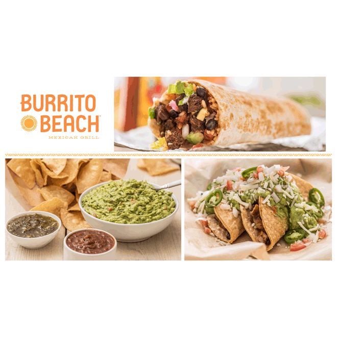 Burrito Beach Logo and Food Shots on Digital Menu
